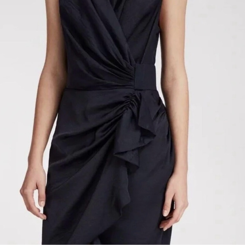 All Saints Ruched Cancity Draped Wrap Sleeveless Dress Navy Blue US 4 - Picture 2 of 8